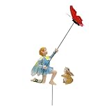 Gartenfigur Pfahl | Fliegender Drachenpfahl | Kreative Figur Pfahl | Niedlich und mit fliegenden Schmetterlingen Pflanzendekoration aus Harz Garten Ornament Stäbe Perfekt für Innen und Außen