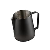 Milchkännchen Edelstahl 600ml, Barista Milchschaumkännchen, Kaffee Creamer Milch Aufschäumer Kännchen Tasse mit Messung Mark, Milchkanne zum Aufschäumen geeignet für Kaffeevollautomaten, Schwarz