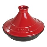 STAUB Tajine, 28 cm, Gusseisen, mit Deckel aus Keramik, für traditionelle marokkanische Gerichte, Schwarz/Kirschrot