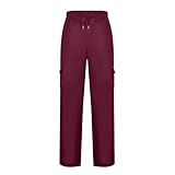 Warmer Damen-Kapuzenpullover für den Winter, weicher Pullover, solider Kordelzug, elastische Taille, Tasche, Hose, Hose, Hose, leicht, wein, 4XL