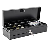 Registrierkasse Schublade 12V - Elektronische Kassenschublade mit 6 Banknotenfächern, 8 Münzfächern und herausnehmbarem Einsatz, Kassenlade für Kassendrucker (46 x 17 x 10 cm, Schwarz)