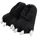 Donubiiu Unisex Soft Plüsch Haus Hausschuhe Tier Kostüm Pfote Claw Schuhe，plüsch Hausschuhe ，Hausschuhe Tiere (Schwarz,Damengröße passt 35-39)