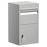 Wiltec Paketkasten grau 410 x 380 x 720 mm Paketbox aus Stahl mit Pulverbeschichtung abschließbarer Standbriefkasten für Paketannahme zu Hause Zustellung von Paket, Post, Brief