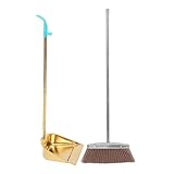 HOMOCONO Edelstahl Besen und Kehrschaufel Set Goldfarben Robustes Handfeger Kehrblech mit Stabilem Design Praktisches Kehrset für Haushalt Büro und Enge Ecken Reinigung