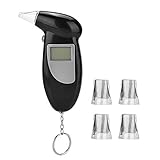 Tragbarer digitaler Atemanalysator mit LCD-Bildschirm, Schlüsselanhänger, Alkoholtester, 0,01% BAC-Genauigkeit, inklusive 5 Mundstücken