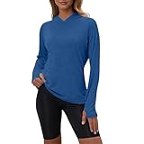 Langärmeliger Damen-Kapuzenpullover – Workout-freundlich, athletisches Wander-T-Shirt, leichter, schnell trocknender Stoff, praktisch für aktive Tage und Outdoor-Aktivitäten, blau, XXL