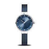 BERING Damen Analog Solar Collection Armbanduhr mit Edelstahl Armband und Saphirglas