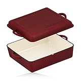 Mahlzeit Gusseisen Bräter emailliert | 10,5 Liter | Raue Oberfläche | Dark Cherry | Bräter 2in1 mit Bratpfanne | Bräter mit Deckel backofengeeignet, Emaille Bräter Brottopf