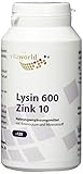 Lysin + Zink - L Lysin Kapseln hochdosiert 480 mg pro Tag (120 vegane Kapseln) - 4-Monatsvorrat - 480mg reines Lysin + Zink 10mg für Ihr Immunsystem - ohne Zusätze, gluten- & laktosefrei - vitaworld
