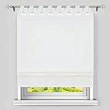 Heichkell Raffrollo mit V-Schlaufen Blickdicht Raffgardine Wohnzimmer Einfarbige Fensterstores Schlaufenrollo Leinen Faltenrollo Verdunklung Weiß BxH 120x140 cm