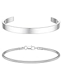 CASSIECA 2Pcs Armband Herren Silber Edelstahl Armband Herren Armband Herren Stackable Kette Armband Manschette Schlange Herren Jungen Silber Schmuck Herren 21CM Geschenke für Papa Ehemann Sohn