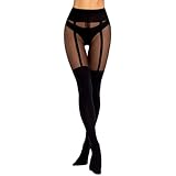 MANZI Strumpfhosen Damen Schwarz Blickdichte mit Strapsstrumpfhose Optik Overknee Strumpfhose Sexy Strapsstrümpfe 30/70 Denier