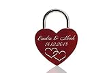 ELUNO Liebesschloss Herzschloss Schloss mit Gravur und Schlüssel I Valentinstags Geschenk für Sie Ihn Hochzeit I incl. Samtbeutel I Motiv Herz 0003 in Rot