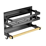Magnetisches Küchen-Organizer-Regal für Kühlschrank mit Haken, Eisenregal für Bad und Küche, funktionales und stabiles Design (schwarz)