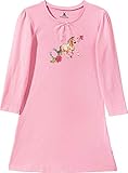 Erwin Müller Kinder-Nachthemd, Nachtkleid, Pyjama, Pferdemotiv, Single-Jersey rosa Größe 110/116 - mit Schleifchen am Rundhalsausschnitt, anschmiegsame, weiche Qualität