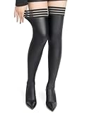 comeondear Halterlose Strümpfe für Damen Sexy Halloween Overknee Strümpfe für Straps Lederstrümpfe Stockings in Wetlook Optik Große Größen Rave Festival Outfits Clubwear Stay Ups Schwarz,L-XXL