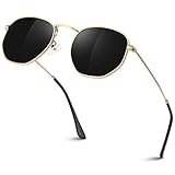 Sunier Sonnenbrille Damen Herren Polarisiert,Mode Apace Polygon Sonnenbrille Damen, Ultraleichter Sechseckige Metallrahmen 100% UV400 Schutz