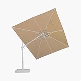PURPLE LEAF Sonnenschirm 350 cm x 250 cm Rechteckig, Ampelschirm Twist mit Kurbel, Gartenschirm Groß, Weißer Alu Rahmen, Beidseitig Axial Schwenken, 360° Rotation, Beige
