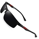 PUKCLAR Sonnenbrille Herren Polarisierte Sportbrille Fahrerbrille Al-Mg Metall Rechteckig Rahme Cat 3 CE
