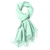 Schals FüR Damen-Wolle FüR Schal-Damen Einfarbiger Schal Einfarbig Verdickter Warmer Schal Mit Quaste (Mint Green, One Size)