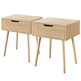Yaheetech 2er Set Nachttisch Beistelltisch Nachtkommode mit Schublade Holzbeine Sofatisch Nachtschrank Boxspringbett Nachtkommode für Schlafzimmer/Wohnzimmer, Hellbraun