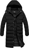 CREATMO US Herren-Wintermäntel, Blasenmantel, gesteppte Pufferjacke, extra lang, schwer, warm, wasserabweisend, Parka, Oberbekleidung mit Kapuze, Schwarz, Größe M