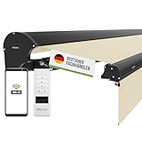 empasa elektrische Kassettenmarkise Expert Plus Markise mit WiFi-Motor Smart Home kompatibel, Terrassenüberdachung mit Volant, komplett vormontiert, Größe:3 x 2.5 m, Stofffarbe:Elfenbein