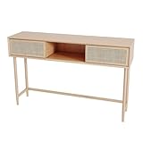 Konsolentisch Rattan-Konsolentisch mit 2 Schubladen, Eingangstisch aus Boho-Holz, schmaler langer Sofatisch, Foyertisch, Flurtisch hinter dem Couchtisch for das Wohnzimmer Eingangstisch(Groß)