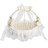 Hochzeit Korb, Hochzeitskorb, Spitze Hochzeit Blumenmädchen Körbe, Hochzeit Streukorb Blumenmädchen, Blumenkorb Hochzeit, Blumenmädchen Korb, für Hochzeitszeremonie Party (Cremefarben)