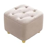 Ottomane, Fußstütze, stabil, gepolsterter Hocker für Zuhause, Wohnzimmer und Eingangsbereich, weicher Schaumstoff-Sitz, Mehrzweck-Pouf, 28 x 28 x 26 cm, ideale Schuhbank und Loungesitz, Beige