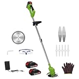 ilkqeppe Rasentrimmer, Unkrautfresser, elektrischer Unkrautmäher, Akku-Trimmer, Teleskopstab-Unkrautfresser, wiederaufladbarer Handrasenmäher mit 2 Akkus (21 V, 1,5 Ah), 1 Ladegerät Grün
