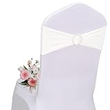 AIRIT LOVELY Stuhl-Schärpen, Schleifen, Spandex, cremeweiß, für Stühle, 50 Stück, Stretch-Stuhlschärpen, Bänder mit Schnalle, für Brautschmuck, Babyparty, Hochzeit, Geburtstag, Bankett,