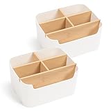 Kunoli 5 Fächer Stifte Organizer, Schreibtisch Organizer, Stiftehalter with Bambus Abnehmbaren Trennwänden für Kosmetik, Fernbedienung, Handy, Notizzettel & mehr (Weiß-2 stück)