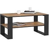 AKORD Couchtisch Holz Alex mit einem Regal, 92x45x53cm, Für Wohnzimmer, Schlafzimmer Schrank, Minimalistisch Modernes Design, Schichtstoffplatte 16mm, Farbe Handwerkliche Eiche & Schwarz