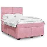 QJBSAVVA Boxspringbett Rosa 140x190 cm Samt mit Matratze und LED Beleuchtung Höhenverstellbares Kopfteil Modernes Design für Schlafzimmer Jugendzimmer Gästezimmer