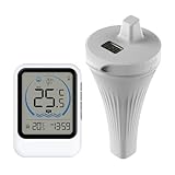 Qivine Pool Thermometer Funk, IP68 Wasserdicht Schwimmendes Poolthermometer 80-120m Reichweite Kabelloses Digitale Floating Pool Thermometer für Schwimmbäder, Aquarium