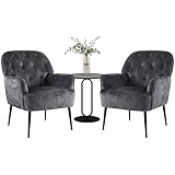 IWMH Sessel Wohnzimmer Schlafzimmer, Lazy Lounge Cocktailsessel Bequemer mit Armlehnen und Einer Seitentasche, Samt Modern dreh Polster Lesesessel mit Metallbeinen (Grau*2)