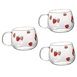 CATIEBYE 3st Erdbeer-trinkglas Erdbeerschale Erdbeer-trinkgläser Espressogläser Latte-tee-becher Großer Haferflockenbecher Süße Tassen Muttermilchglas Kaffeetassen Getränk Cafe Transparent