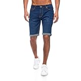 JEEL Herren Kurze Hosen - Slim-Fit Jeans-Shorts - 5-Pocket-Style - Stretch Herren-Shorts - Kurze Hose für Männer - Basic Washed - 1-Navy - 34W