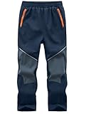 Zzkouine Kinder Softshellhose Schneehose Skihose Warme Hosen Jungen Mädchen Winterhose Outdoorhose Wanderhose, Dunkelblau/Grau 146-152