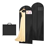 AMFUN 180x60cm Kleidersack, 2 Stück Faltbare Kleiderhülle mit Griffen, Atmungsaktive Kleidersäcke mit Reißverschluss, Feuchtigkeit für Brautkleider Abendkleider (Schwarz)