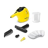 Kärcher Dampfreiniger SC 1, Dampfdruck: 3 bar,Aufheizzeit: 3 min., Leistung: 1.200 W,Flächenleistung: 20 m², Tank: 200 ml, mit Hand-, Punktstrahl- und Powerdüse,Mikrofaser-Überzug und Rundbürste, Gelb