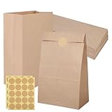 20 Stück Papiertüten Braun, 28x15x9cm Kraftpapiertüten Geschenktüten mit 20 Aufkleber Flachboden Papier Beutel für DIY Adventskalender Hochzeit Weihnachtstüten zum Befüllen