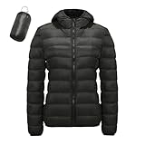 Warmer, leichter und winddichter Wintermantel für Damen, mit recycelter Isolierung, Winter, schmal, kurz, mit Kapuze, warmweißer Daunenmantel, Oberbekleidung, dünne Daunen, Schwarz , XL