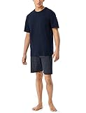 Schiesser Herren Schlafanzug kurz Rundhals - Nightwear Set, blau_159634, 52/ L