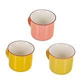 OKUMEYR 3er Set Kleine Keramik Kaffeetassen Für Wasserbecher Milchbecher Und Haferflockenbecher Spülmaschinenfest Kindgerechtes Design Ideal Für Den Täglichen Gebrauch