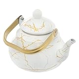 Wasserkessel Emaille 2L, Nostalgie Teekessel Retro Wasserkocher Induktion, Kleiner Wassertopf für Induktions-und Gasherde Weiß