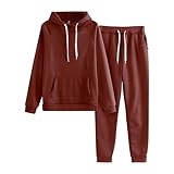 Damen Tracksuit Langarm - Zweiteiler Outfit Hoodie Sweatshirt Hose Zweiteiler Locker Sport Set Pullover Einfarbig Langarm Top&Lang Hosen Große Größe 2 Teiler Loungewear Dünn Jogginganzug Set