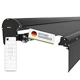 empasa Elektrische Kassettenmarkise 'Expert' Gelenkarmmarkise Markise Sonnenschutz mit manuell ausfahrbarem Volant, komplett vormontiert, in verschiedenen Größen und Farben