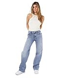 NOISY MAY Damen Wide Leg Jeans Normal Waist Straight Denim Stretch Hose Stoned Design NMYOLANDA, Farben:Blau, Größe:27W / 30L, Beinlänge:L30